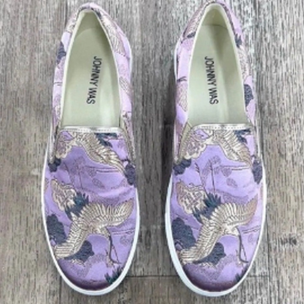 Johnny Was Crane Slip On Sneaker Lilac Satin Gold Accent